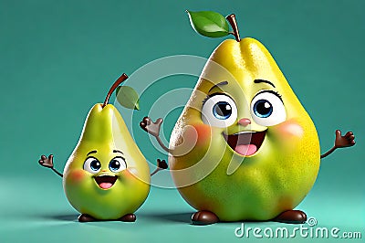 A Cute Pear as a 3D Rendered Character Over Solid Color Background Having Emotions Stock Photo