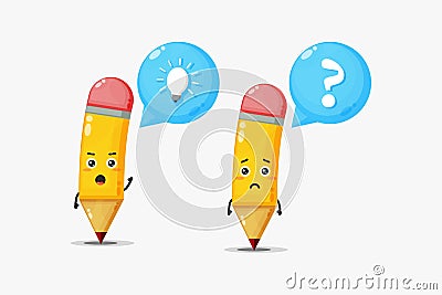 Cute pencil characters who have ideas and confusion Stock Photo