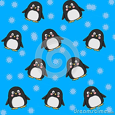 Cute penguin blue background Vector Illustration