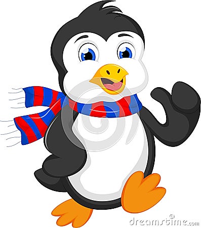 Cute penguin cartoon running Stock Photo