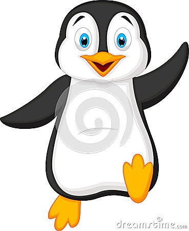 Cute penguin cartoon waving Vector Illustration