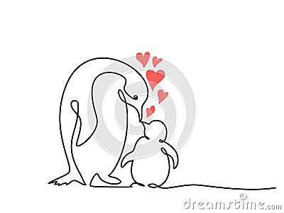 Cute penguin with chick. Mother and baby. Mothers day concept. Cartoon Illustration