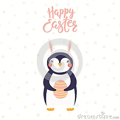 Cute penguin Easter card Vector Illustration