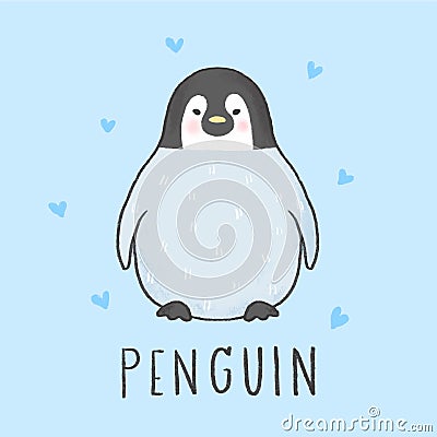 Cute Penguin cartoon hand drawn style Stock Photo