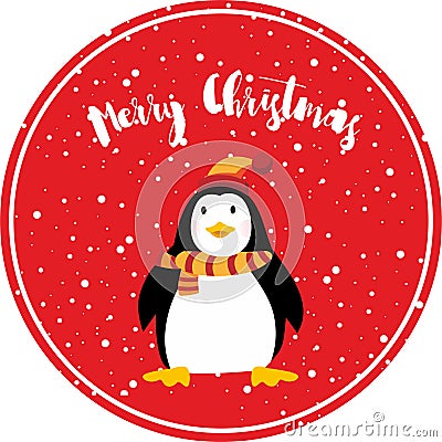 Cute Penguin happy merry christmas card vector illuistration Stock Photo