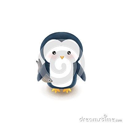 Cute penguin holds a fish additional transparent background Cartoon Illustration