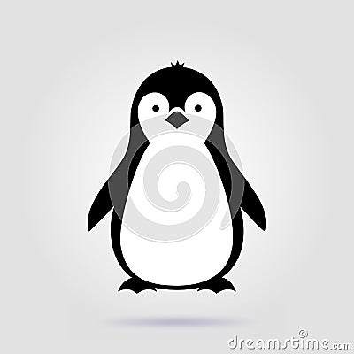 Cute penguin icon in flat style. Cold winter symbol. Antarctic bird, animal illustration. Vector Illustration