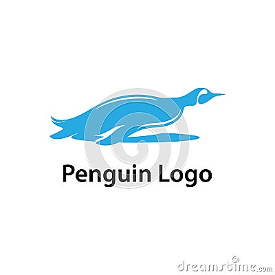 Cute Penguin Logo Template Slide on Ice Vector Illustration