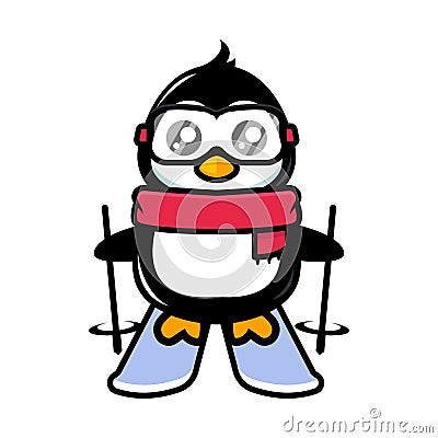 Cute penguin skiing mascot design Vector Illustration