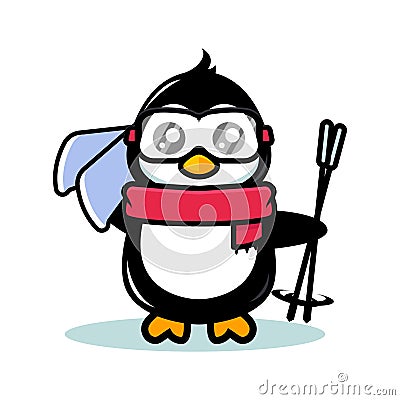 Cute penguin skiing mascot design Vector Illustration