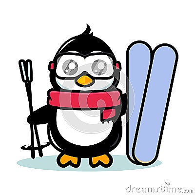 Cute penguin skiing mascot design Vector Illustration