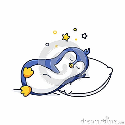 Cute Penguin Sleeping On Pillow Vector Illustration