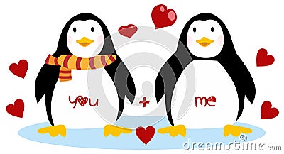 Cute penguins - Happy Valentines day. Couple of penguins Stock Photo