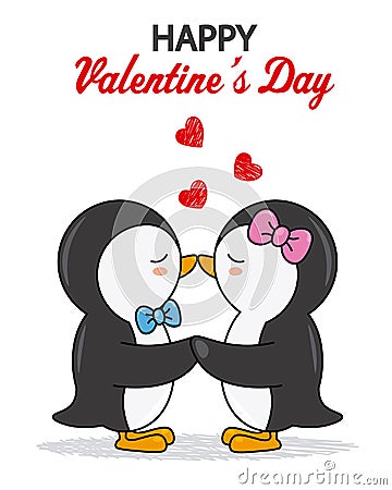 Cute penguins kissing Vector Illustration