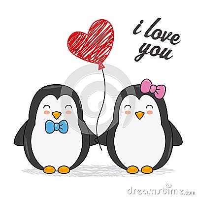 Cute penguins kissing Vector Illustration