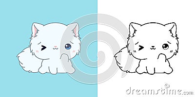 Cute Persian Cat Clipart for Coloring Page and Illustration. Happy Clip Art Kitten. Vector Illustration
