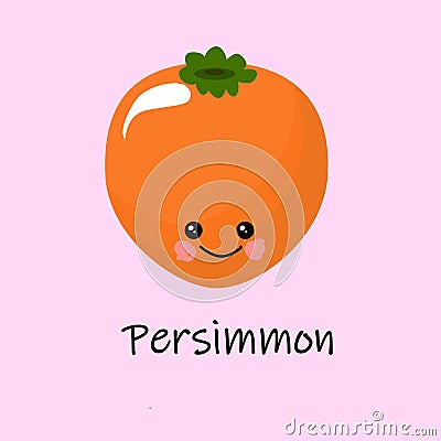 Cute persimmon character. Ripe orange persimmon fruit isolated on a pink background. Closeup of fresh kaki on navy blue. Kaki set Vector Illustration