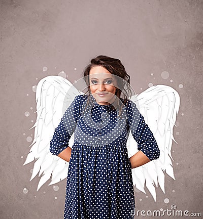 Cute person with angel illustrated wings Stock Photo