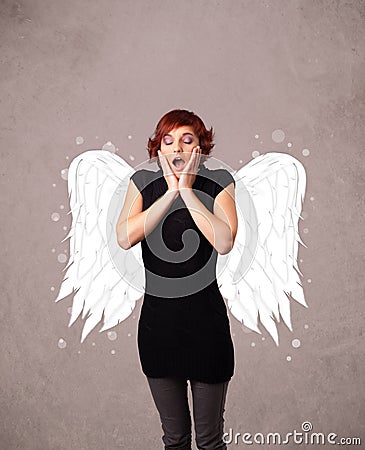 Cute person with angel illustrated wings Stock Photo