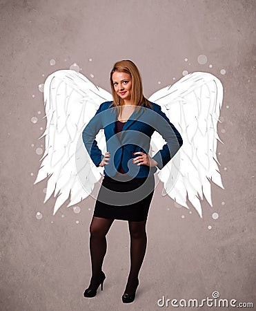 Cute person with angel illustrated wings Stock Photo