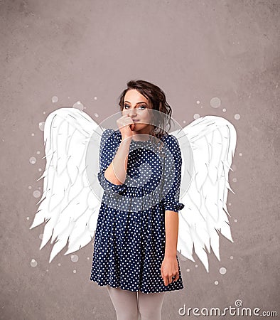 Cute person with angel illustrated wings Stock Photo