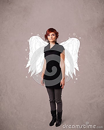 Cute person with angel illustrated wings Stock Photo