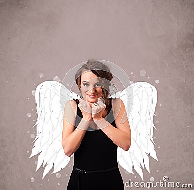 Cute person with angel illustrated wings Stock Photo