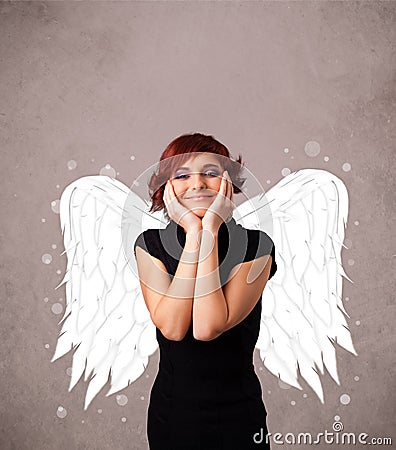 Cute person with angel illustrated wings Stock Photo