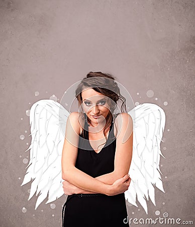 Cute person with angel illustrated wings Stock Photo