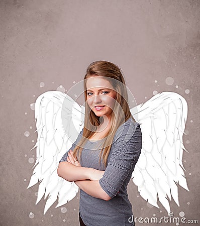 Cute person with angel illustrated wings Stock Photo