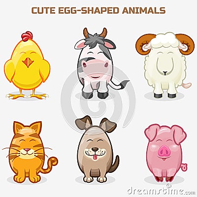 Cute pets animals in one set, simple egg-shaped Vector Illustration