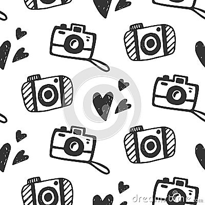 Cute photo camera seamless pattern Vector Illustration