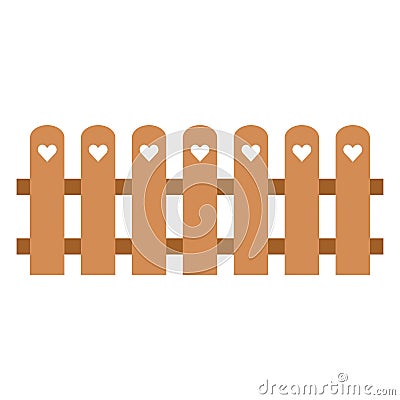 Cute Picket fence with heart, wooden textured, rounded edges isolated vector illustration on white background Cartoon Illustration