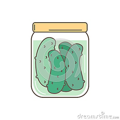 Cute pickle jar with cucumbers vector illustration isolated on white background Vector Illustration