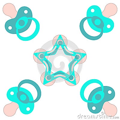 Cute picture of a baby pacifiers and teething ring Vector Illustration