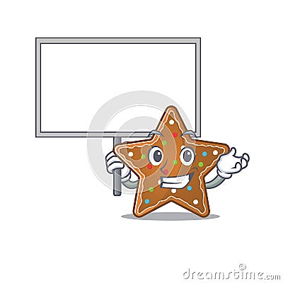 A cute picture of gingerbread star cute cartoon character bring a board Vector Illustration