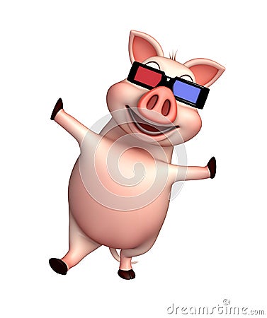 cute Pig cartoon character with 3D gogal Cartoon Illustration