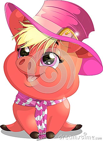 Cute pig cartoon Vector Illustration