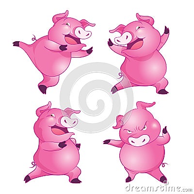 Cute pig character actions Vector Illustration