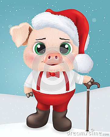 Cute pig character. Happy new year invitation card. Vector Illustration EPS10. Vector Illustration