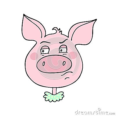 The cute pig has an expression of contempt Vector Illustration