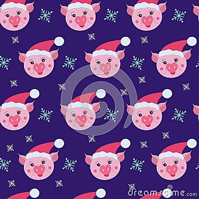 Cute pig seamless pattern. Symbol of the year in the Chinese calendar. Vector Illustration