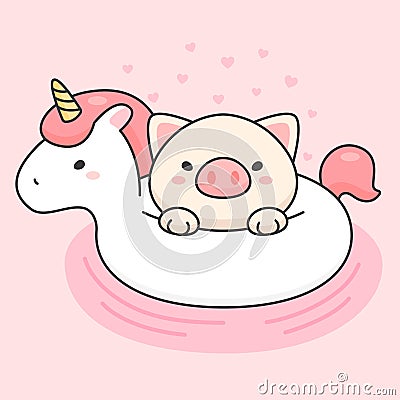 Cute pig in an unicorn life ring Stock Photo