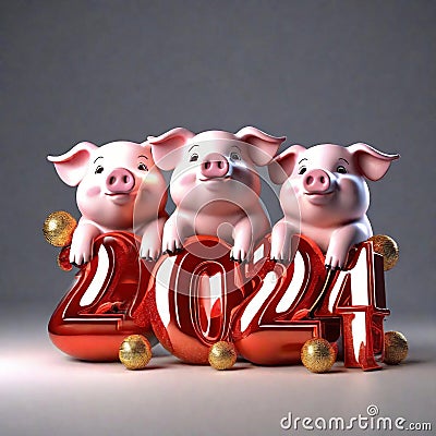 Cute piggies hold New Year's greetings Stock Photo