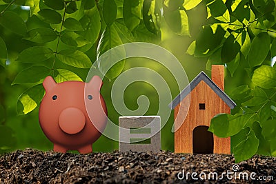 cute piggy bank and coins Stock Photo