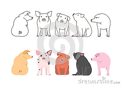 Cute pigs border set Vector Illustration