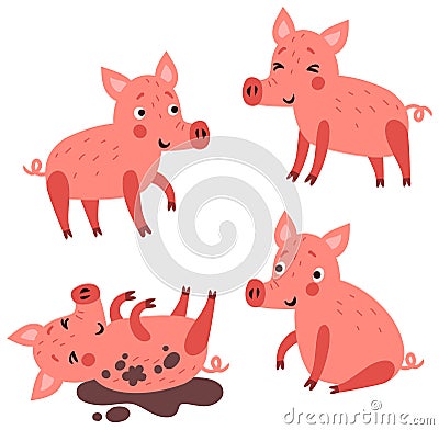 Cute pigs character set Vector Illustration