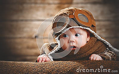 Cute pilot aviator baby newborn Stock Photo