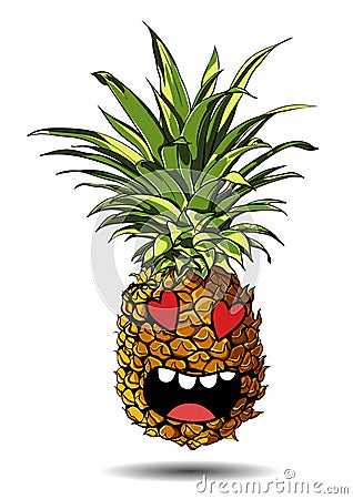 Cute fresh Pineapple cartoon character emotion love Vector Illustration