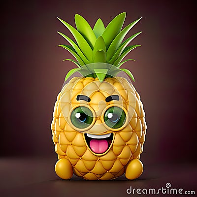 Cute pineapple character, designed with an adorable and cheerful demeanor. Stock Photo